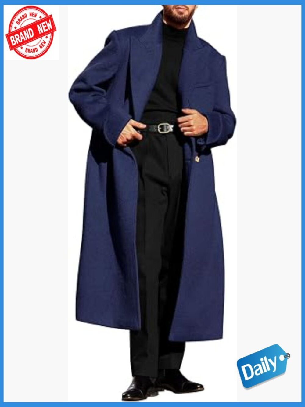 Men's Wool Blend Pea Coat Double Breasted Long Jacket Winter Overcoat